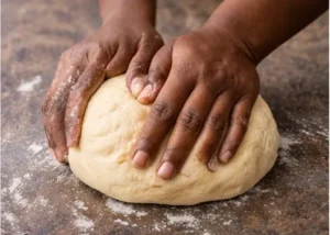 Hands kneading dough